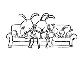 bunny story time coloring book page